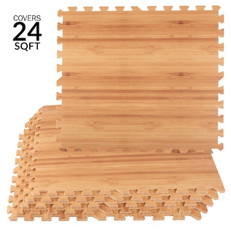 Stalwart Foam Floor Tiles - 24sqft Wood Grain Interlocking Tiles - Play Mat by Natural 75-6410